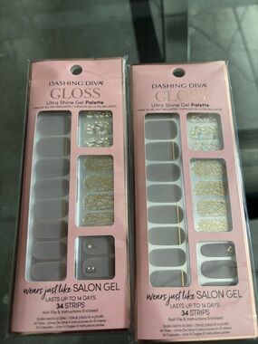 Dashing Diva Gloss Press-On Nails in Taupe with Gold Accents